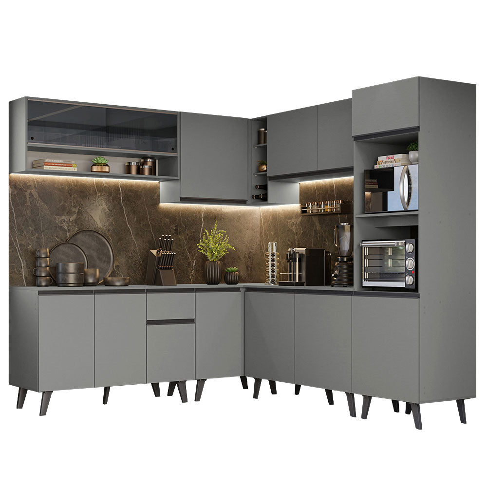 Combo Completo de Cocina Esquinera 445 cm Gris Nice Madesa 01