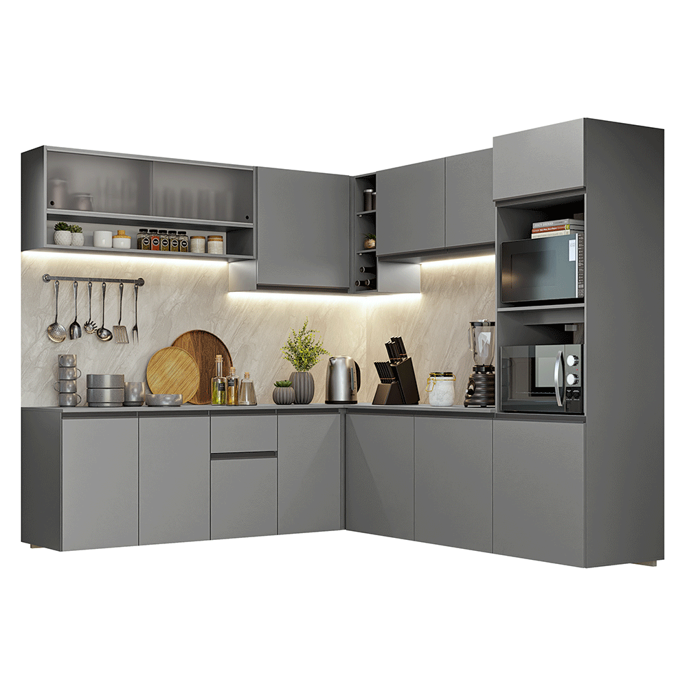 Combo completo de Cocina Esquinera 445 cm Flotante Gris, Nice 03
