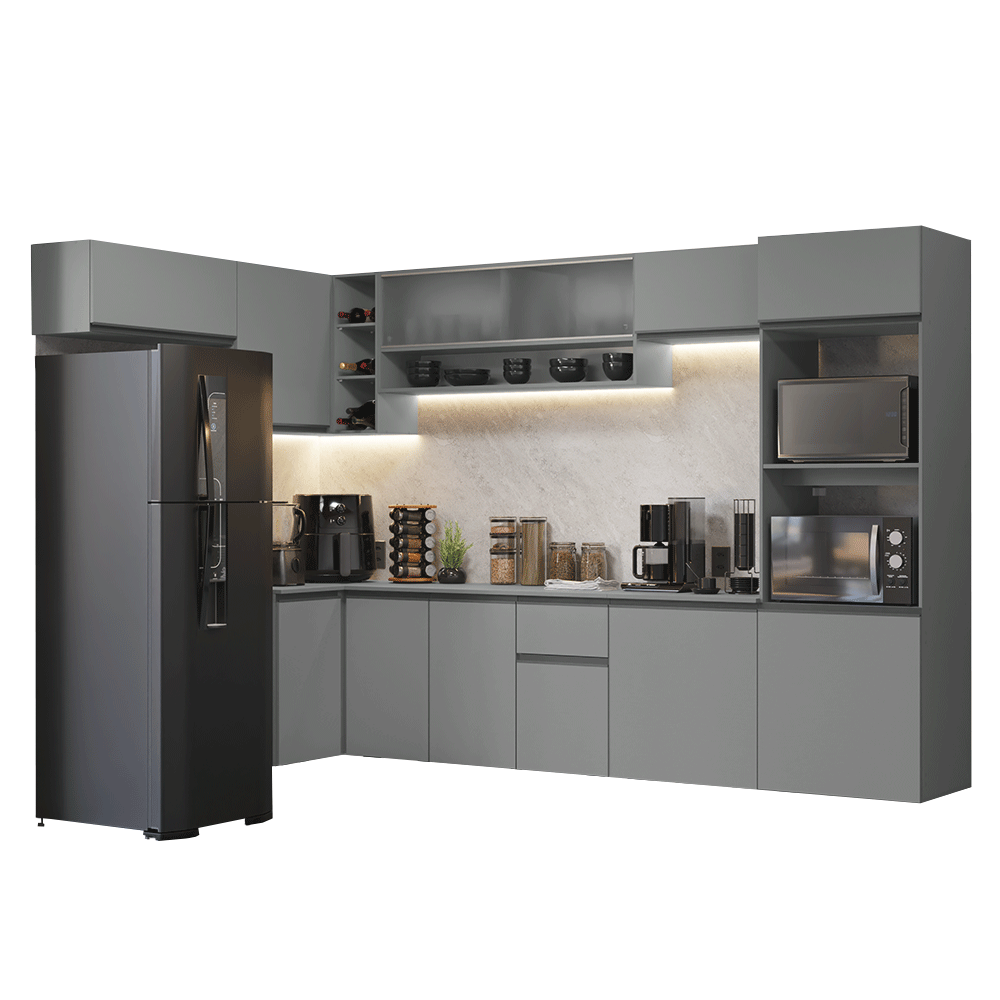 Combo completo de Cocina Esquinera Flotante 465cm Gris Nice Madesa 02