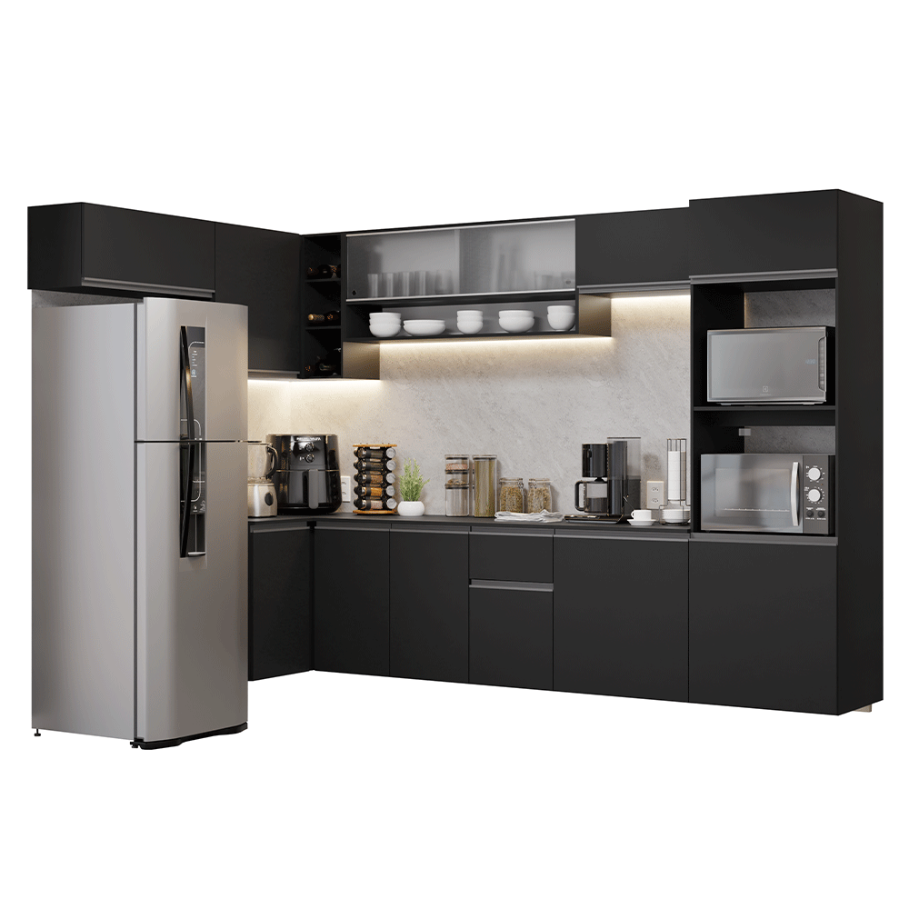 Combo Completo de Cocina Esquinera Flotante 465 cm Negro Nice Madesa 02