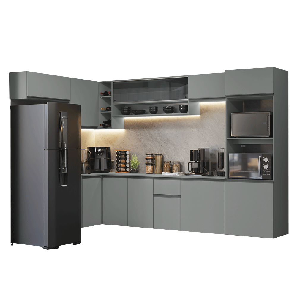 Combo completo de Cocina Esquinera Flotante 465cm Gris Nice Madesa 03