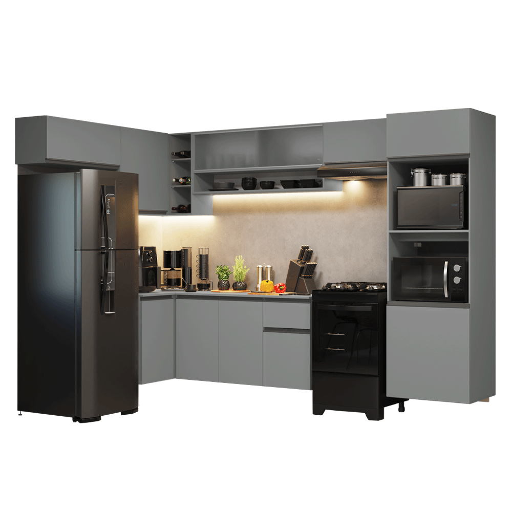 Combo completo de Cocina Esquinera Flotante 465cm Gris Nice Madesa 06