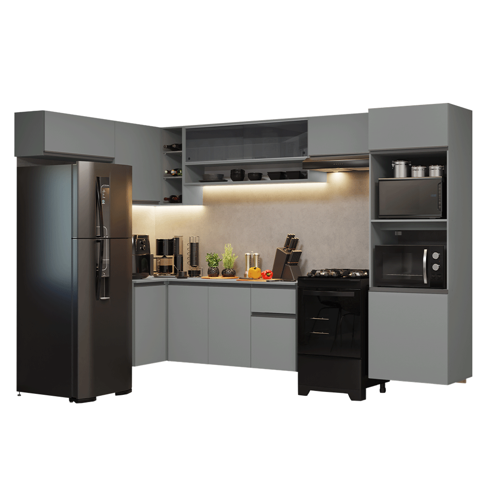 Combo completo de Cocina Esquinera Flotante 465cm Gris Nice Madesa 07