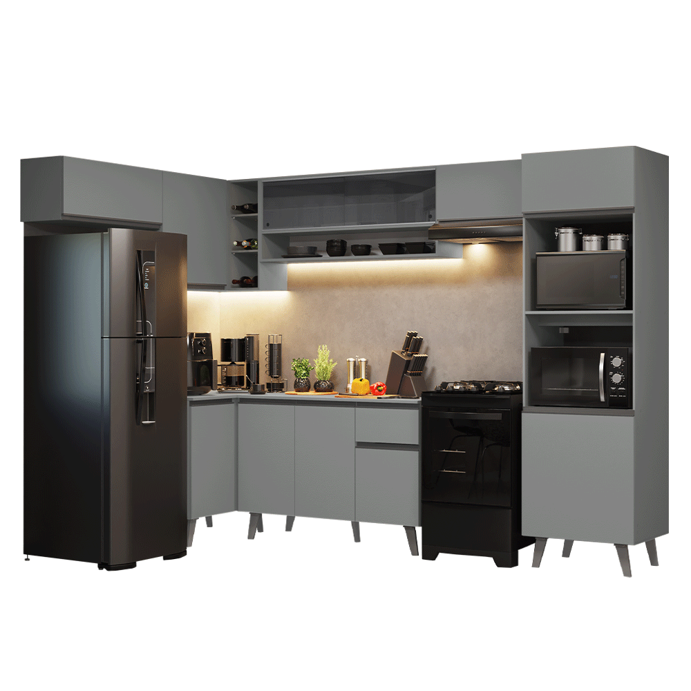 Combo completo de Cocina Esquinera 465cm Gris Nice Madesa 09