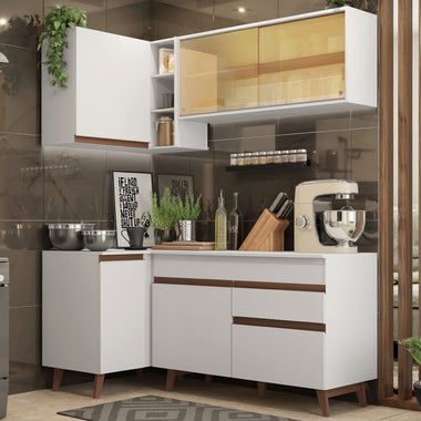 Combo completo de Cocina Esquinera 262 cm 6 Puertas 1 Cajón Blanco Reims Madesa