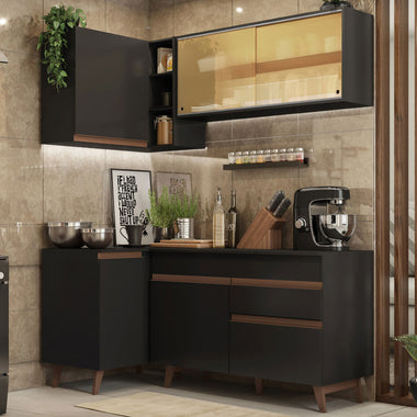 Combo completo de Cocina Esquinera 262 cm 6 Puertas 1 Cajón Negro Reims Madesa
