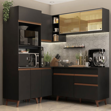 Combo completo de Cocina Esquinera 332 cm 9 Puertas 1 Cajón Negro Reims Madesa
