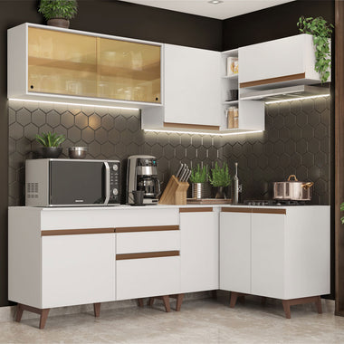 Combo completo de Cocina Esquinera 332 cm 9 Puertas 1 Cajón Blanco Reims Madesa