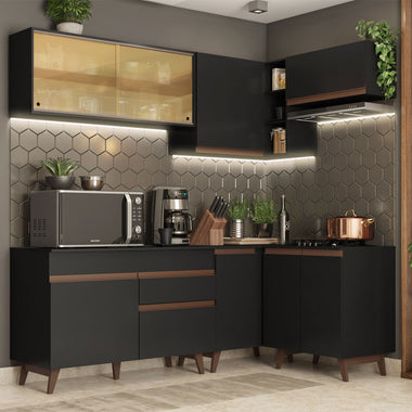 Combo completo de Cocina Esquinera 332 cm 9 Puertas 1 Cajón Negro Reims Madesa