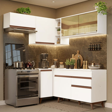 Combo completo de Cocina Esquinera 332 cm 7 Puertas 1 Cajón Blanco Reims Madesa