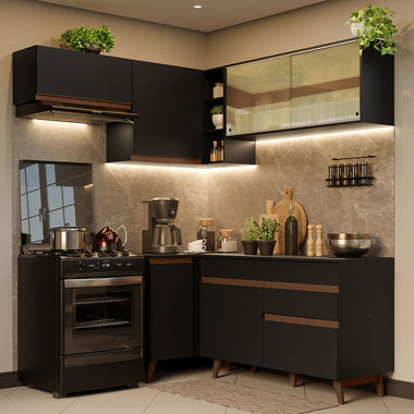 Combo completo de Cocina Esquinera 332 cm 7 Puertas 1 Cajón Negro Reims Madesa