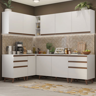 Combo completo de Cocina Esquinera 382 cm 8 Puertas 6 Cajones Blanco Reims Madesa