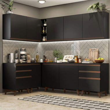 Combo completo de Cocina Esquinera 382 cm 8 Puertas 6 Cajones Negro Reims Madesa