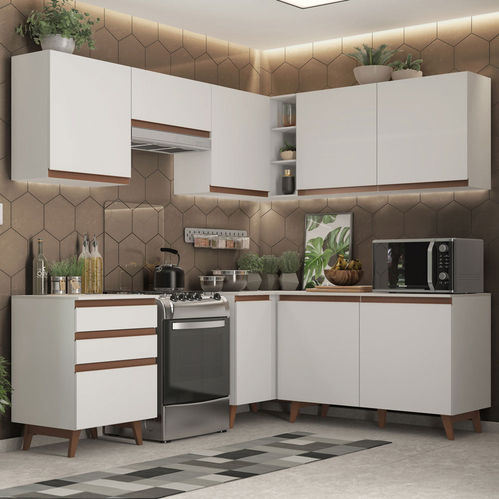 Combo completo de Cocina Esquinera 392 cm 8 Puertas 3 Cajones Blanco Reims Madesa