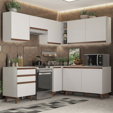 Combo completo de Cocina Esquinera 392 cm 8 Puertas 3 Cajones Blanco Reims Madesa