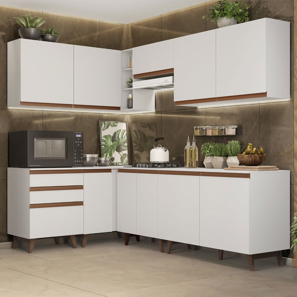 Combo completo de Cocina Esquinera 392 cm 10 Puertas 3 Cajones Blanco Reims Madesa