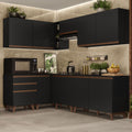 Combo completo de Cocina Esquinera 392 cm 10 Puertas 3 Cajones Negro Reims Madesa