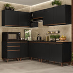 Combo completo de Cocina Esquinera 392 cm 10 Puertas 3 Cajones Negro Reims Madesa