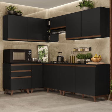 Combo completo de Cocina Esquinera 392 cm 10 Puertas 3 Cajones Negro Reims Madesa