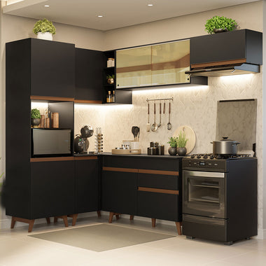 Combo completo de Cocina Esquinera 392 cm 9 Puertas 1 Cajón Negro Reims Madesa