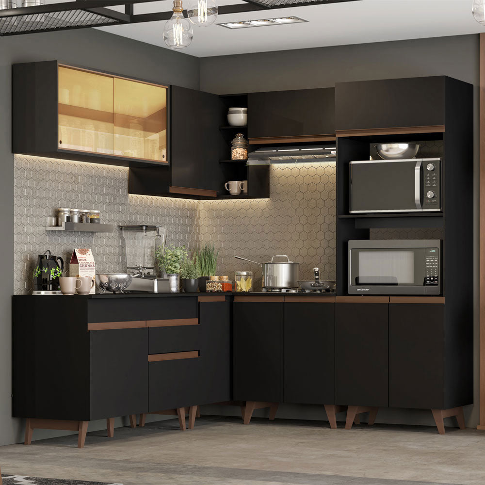 Combo completo de Cocina Esquinera 402 cm 12 Puertas 1 Cajón Negro Reims Madesa