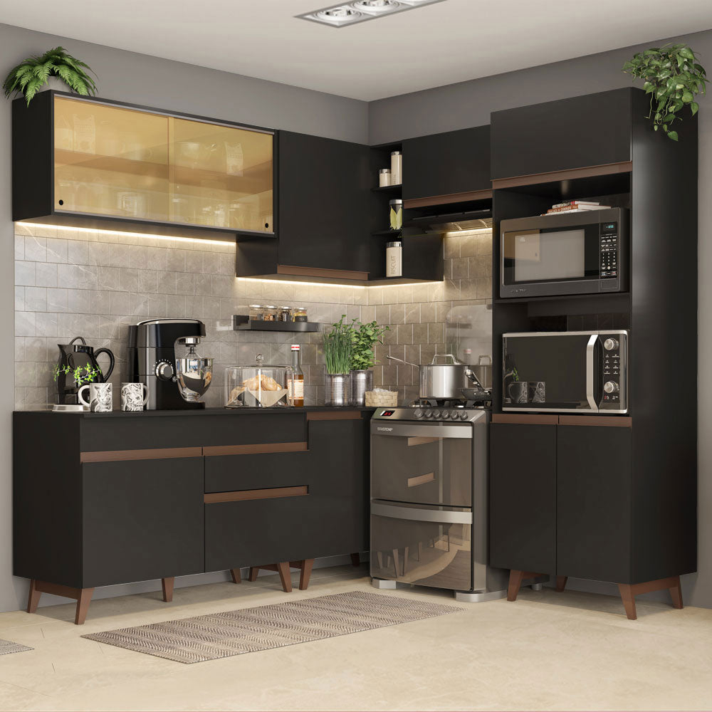 Combo completo de Cocina Esquinera 402 cm 10 Puertas 1 Cajón Negro Reims Madesa