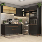 Combo completo de Cocina Esquinera 402 cm 10 Puertas 1 Cajón Negro Reims Madesa