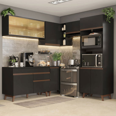 Combo completo de Cocina Esquinera 402 cm 10 Puertas 1 Cajón Negro Reims Madesa