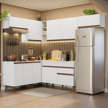 Combo completo de Cocina Esquinera 402 cm 10 Puertas 1 Cajón Blanco Reims Madesa
