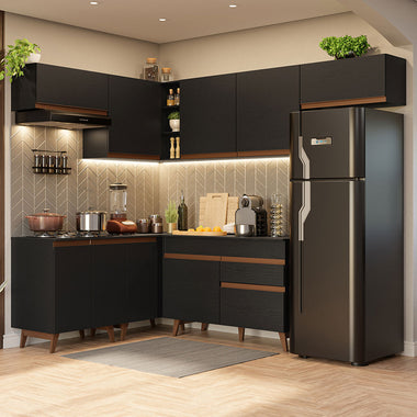 Combo completo de Cocina Esquinera 402 cm 10 Puertas 1 Cajón Negro Reims Madesa
