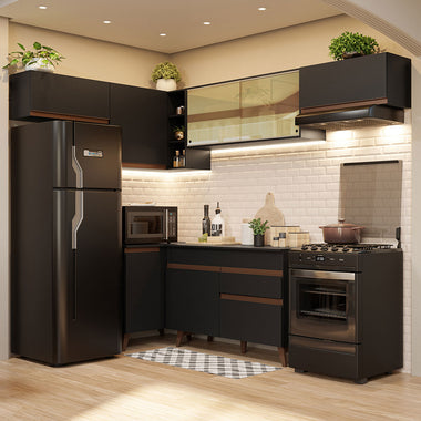 Combo completo de Cocina Esquinera 402 cm 8 Puertas 1 Cajón Negro Reims Madesa