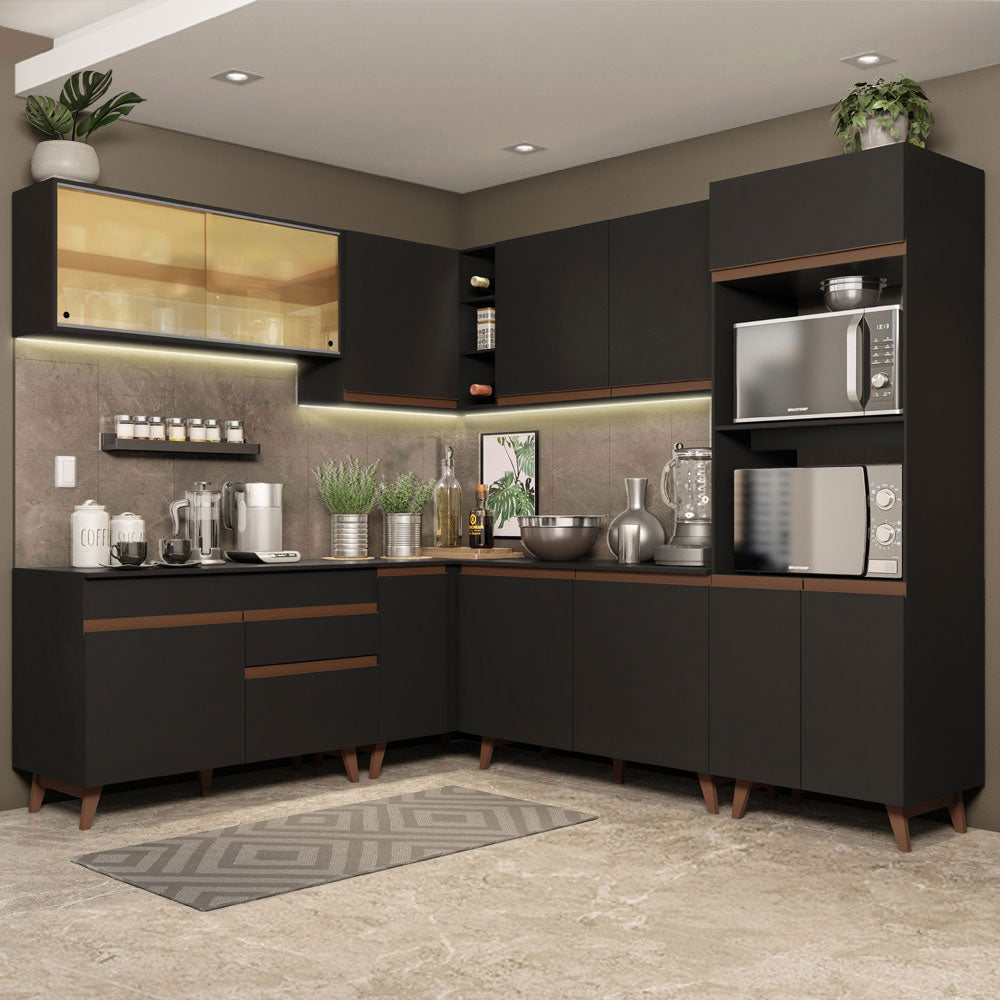 Combo completo de Cocina Esquinera 452 cm 13 Puertas 1 Cajón Negro Reims Madesa
