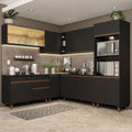 Combo completo de Cocina Esquinera 452 cm 13 Puertas 1 Cajón Negro Reims Madesa