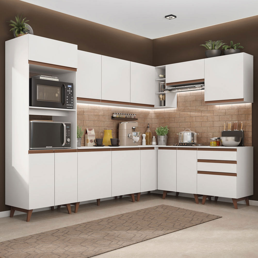 Combo completo de Cocina Esquinera 462 cm 13 Puertas 3 Cajones Blanco Reims Madesa