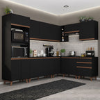 Combo completo de Cocina Esquinera 462 cm 13 Puertas 3 Cajones Negro Reims Madesa