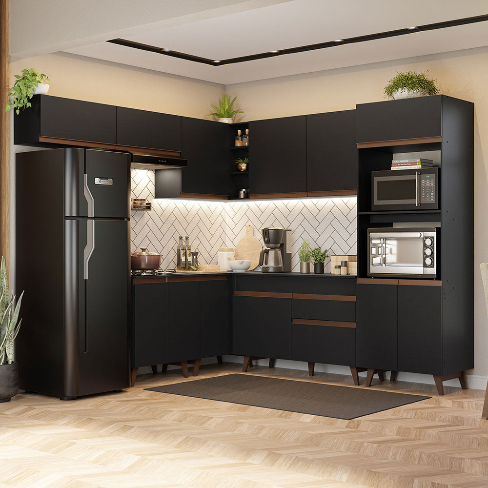 Combo completo de Cocina Esquinera 472 cm 13 Puertas 1 Cajón Negro Reims Madesa