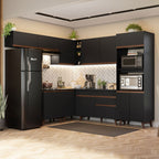Combo completo de Cocina Esquinera 472 cm 13 Puertas 1 Cajón Negro Reims Madesa