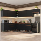 Combo completo de Cocina Esquinera 512 cm 12 Puertas 4 Cajones Negro Reims Madesa
