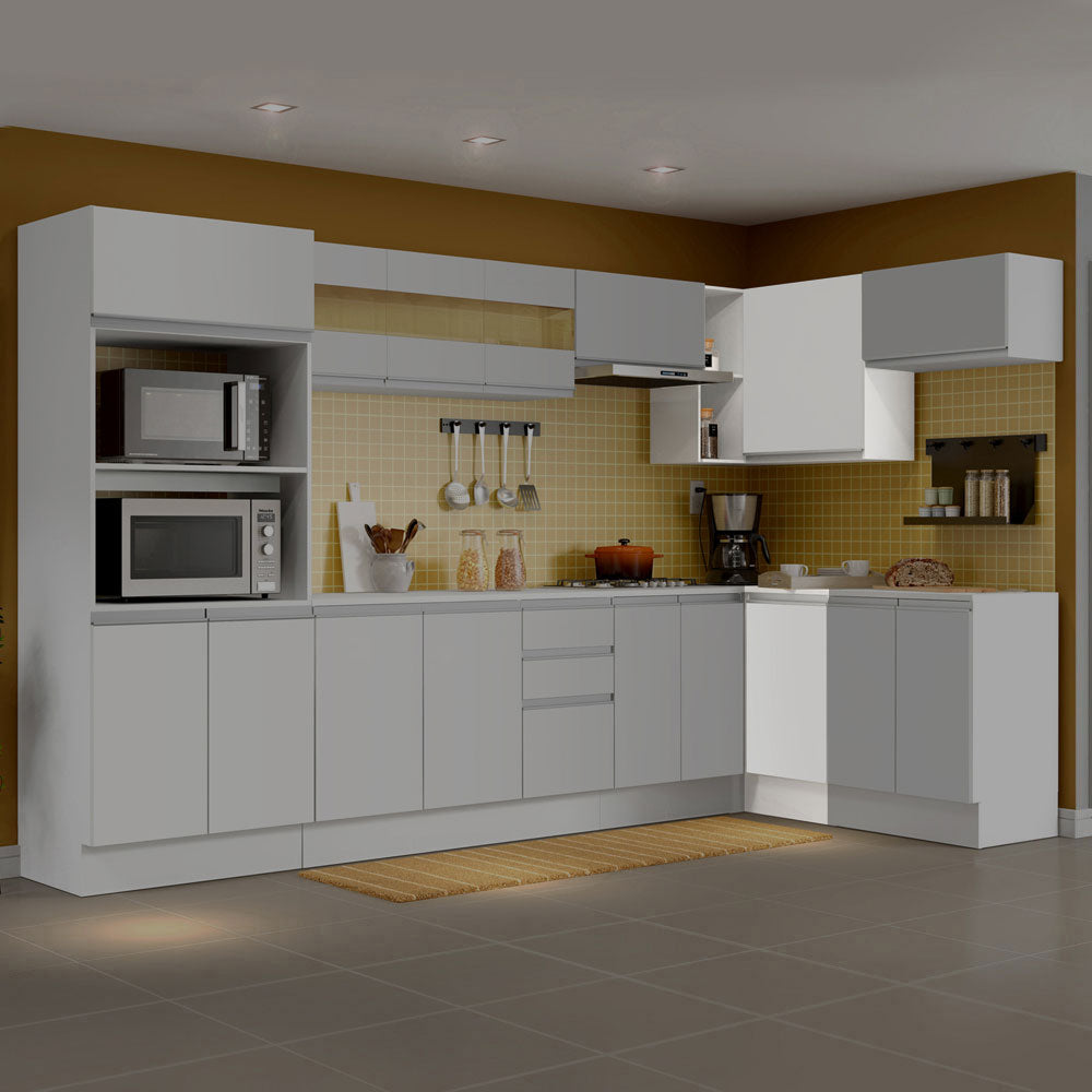 Kit Cocina Esquinera 100% MDF 2 Puertas y Nicho Blanco Smart Madesa