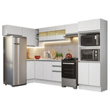 Combo completo de Cocina Esquinera Smart 100% MDF 447 cm 18 Puertas 2 Cajones (Con Mesada) Blanco Madesa