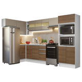 Combo completo de Cocina Esquinera Smart 100% MDF 447 cm 17 Puertas 2 Cajones (Con Mesada) Blanco/Marrón Madesa