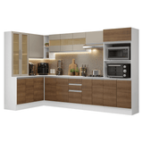 Combo completo de Cocina Esquinero 100% MDF 447 cm Blanco/Marrón/Crema Smart Madesa 02