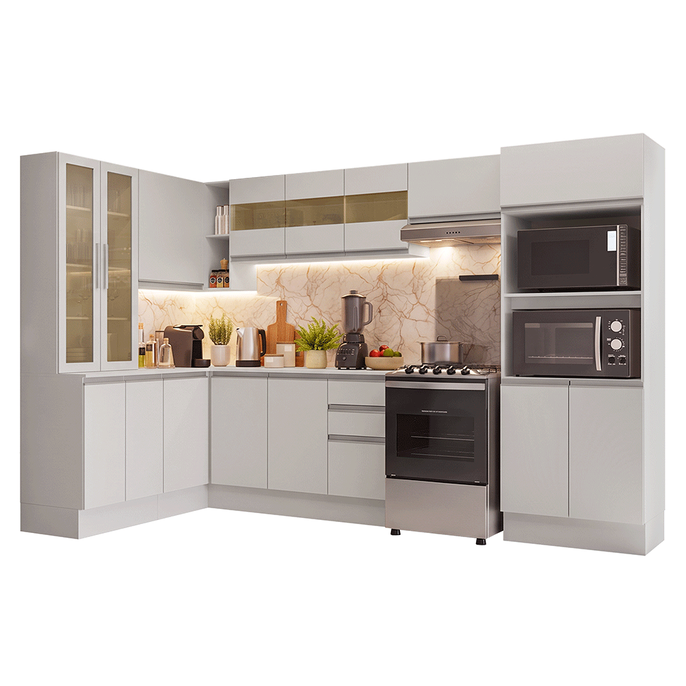 Combo completo de Cocina Esquinera 447 cm 100% MDF Blanco Smart Madesa
