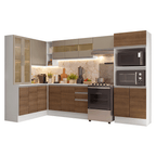 Combo completo de Cocina Esquinera 447 cm 100% MDF Blanco/Marrón/Crema Smart Madesa