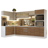 Combo Completo de Cocina Esquinera 100% MDF 447 cm Blanco/Marrón/Crema Smart Madesa 02