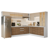 Combo completo de Cocina Esquinero 507 cm Blanco/Marrón/Crema Smart 100% MDF Madesa 01