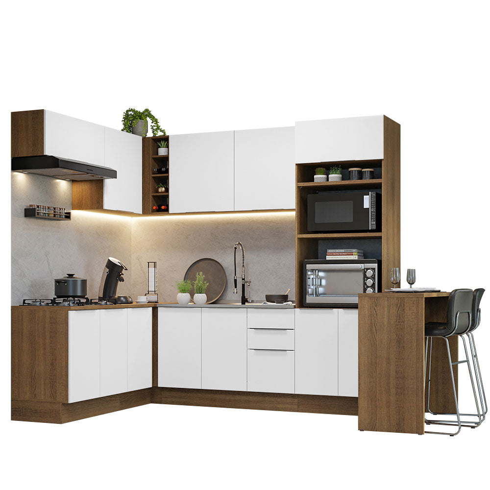 Combo Completo de Cocina Esquinera 489 cm Marrón/Blanco Stella Madesa