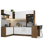 Combo completo de Cocina Esquinera 489 cm 12 Puertas 3 Cajones Sin Mesada Marrón/Blanco Stella Madesa
