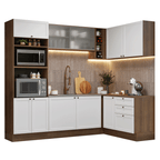 Combo completo de Cocina Esquinera 399 cm 10 Puertas 3 Cajones Sin Mesada Marrón/Blanco Vik Madesa