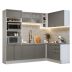 Combo completo de Cocina Esquinera 399 cm 10 Puertas 3 Cajones Sin Mesada Blanco/Gris Vik Madesa